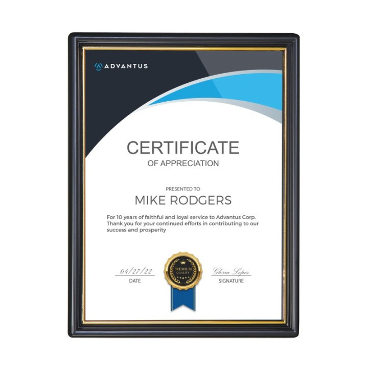 NuDell EZ Mount Document Frame, Black & Gold Plastic, 8x10 in