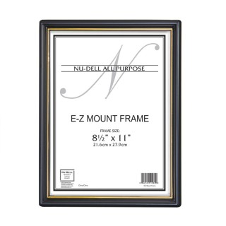 NuDell EZ Mount Document Frame, Black & Gold Plastic, 8.5x11 in