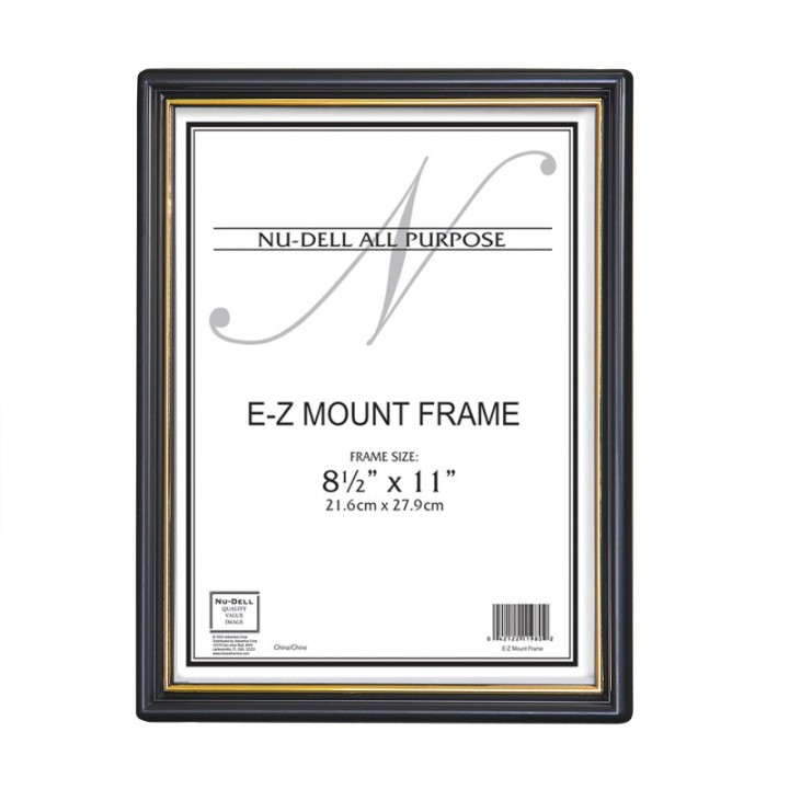 NuDell EZ Mount Document Frame, Black & Gold Plastic, 8.5x11 in