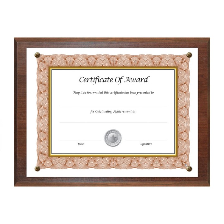 NuDell Award-A-Plaque Document Holder, Walnut, For 8.5x11 in Documents
