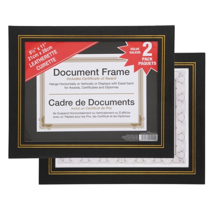NuDell Document Frame, Black & Gold Leatherette, 8.5x11 in, Pack of 2