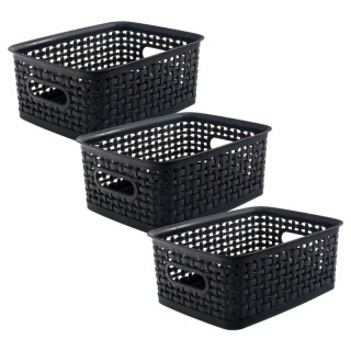 Thinkspace Plastic Weave Bin, Small, Black, Pack of 3