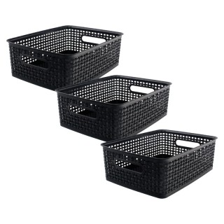 Thinkspace Plastic Weave Bin, Medium, Black, Pack of 3