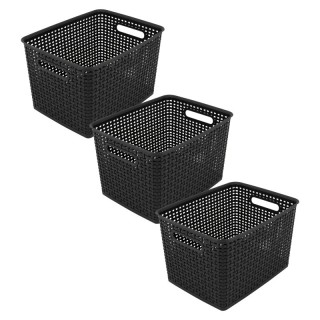 Thinkspace Plastic Weave Bin, Large, Black, Pack of 3