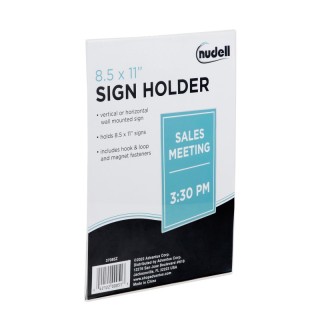 NuDell Sign Holder, Hook & Loop/Magnetic Wall-Mounted, Clear Plastic, 8.5x11 in