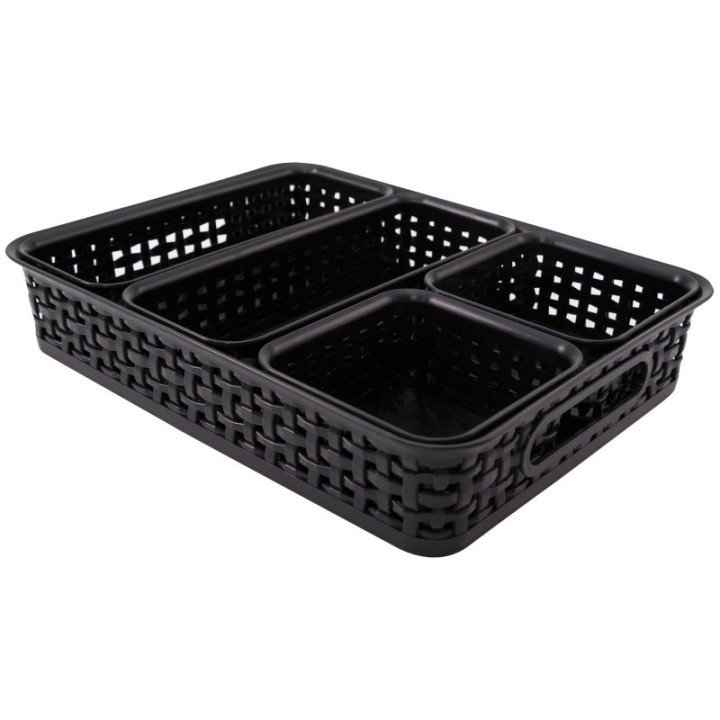 Thinkspace Plastic Weave Bin, Black, Pack of 5