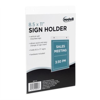 NuDell Sign Holder, Vertical Wall Mounted, Clear Plastic, 8.5x11 in