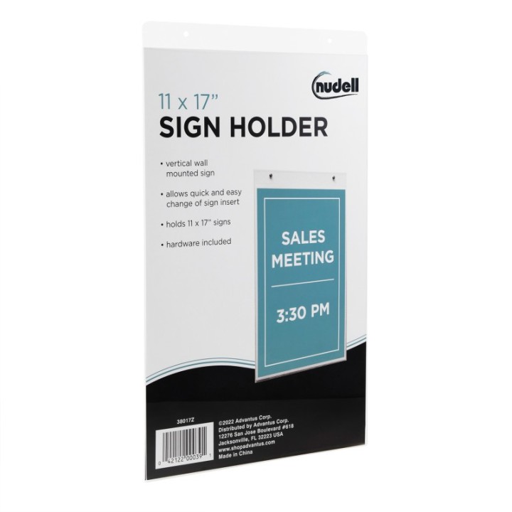 NuDell Sign Holder, Wall Mounted, Clear, 11x17 in