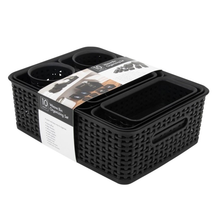 Thinkspace Plastic Weave Bin, Black, Pack of 10