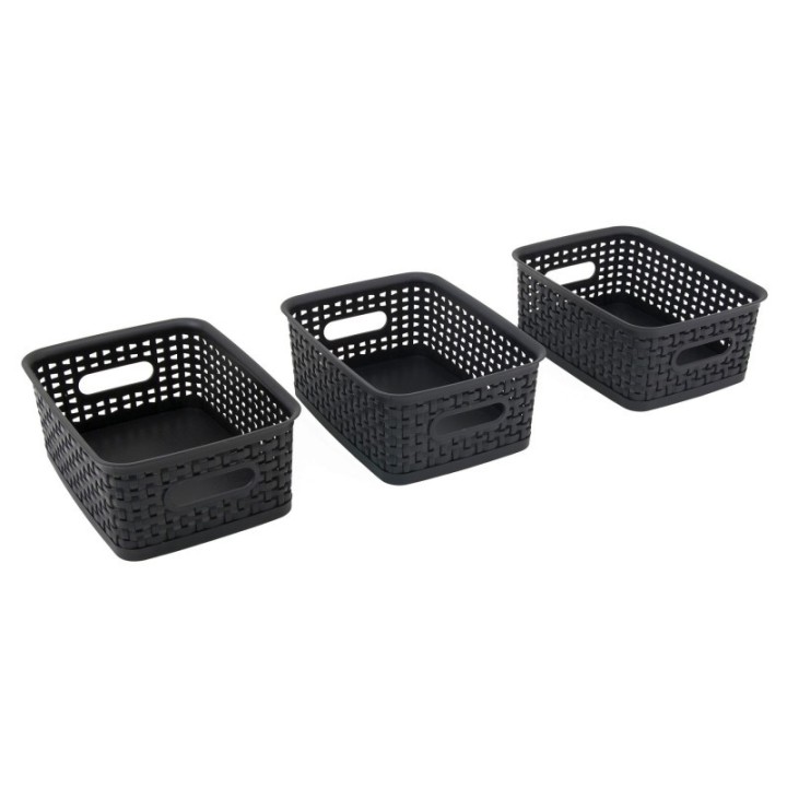 Advantus® Black Plastic Weave Bins, Small, Pack of 3