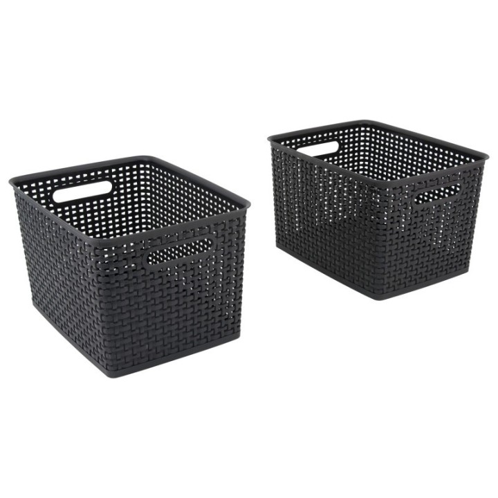 Advantus® Black Plastic Weave Bins, Large, Pack of 2