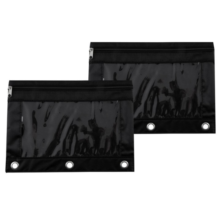 Advantus® Binder Pencil Pouch, Black/Clear, 10x7.38 in, Set of 2