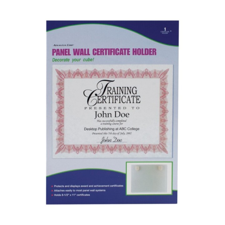Advantus® Fabric Panel Wall Mount Clear Certificate Holder, 8.5x11 in