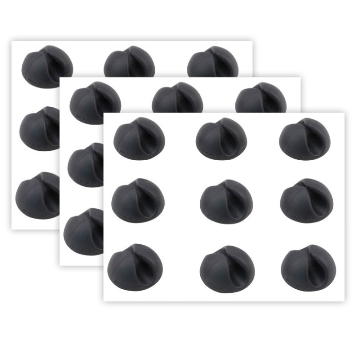 Bluelounge® Cabledrop Minis Cord Management, Black, 9 Per Pack, 3 Packs