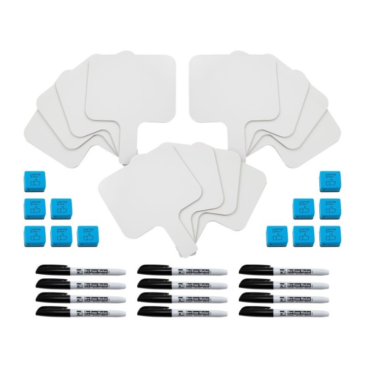 Charles Leonard Class Pack Dry Erase Paddles with Markers and Erasers, One-Sided Plain, 12 Sets