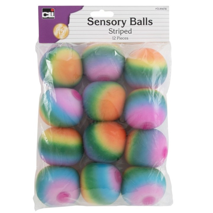 Charles Leonard Sensory Balls, 2.5 in., Assorted Striped Colors, Pack of 12