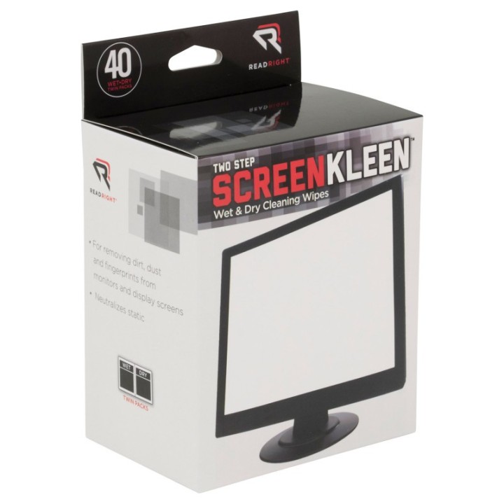 Read Right® Two Step ScreenKleen Wet and Dry Cleaning Wipes, Pack of 40