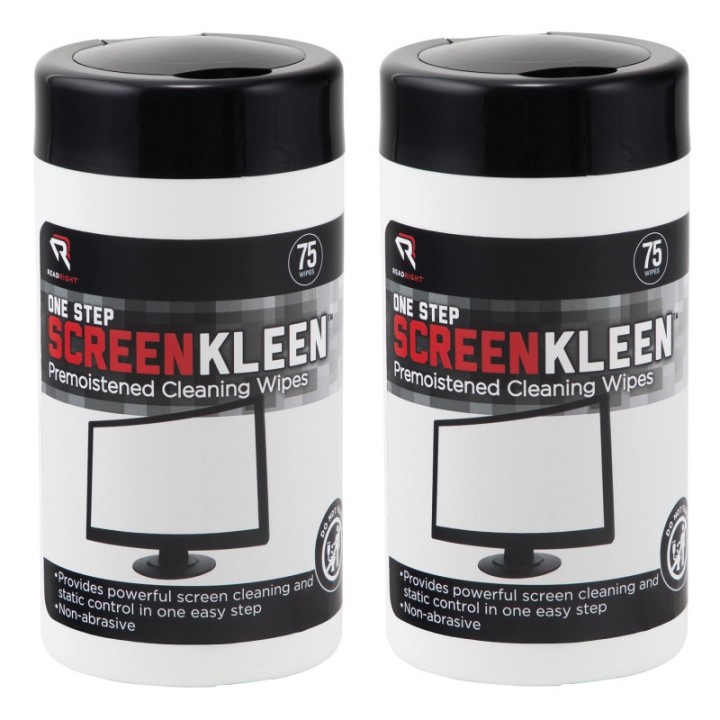 Read Right® ScreenKleen One-Step Cleaning Wipes, 75 Per Tub, 2 Tubs