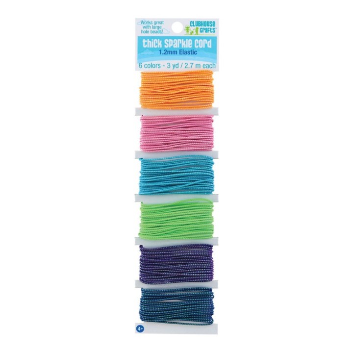 Clubhouse Crafts® Thick Sparkle Elastic Cord, 6 Colors, 18 Yards