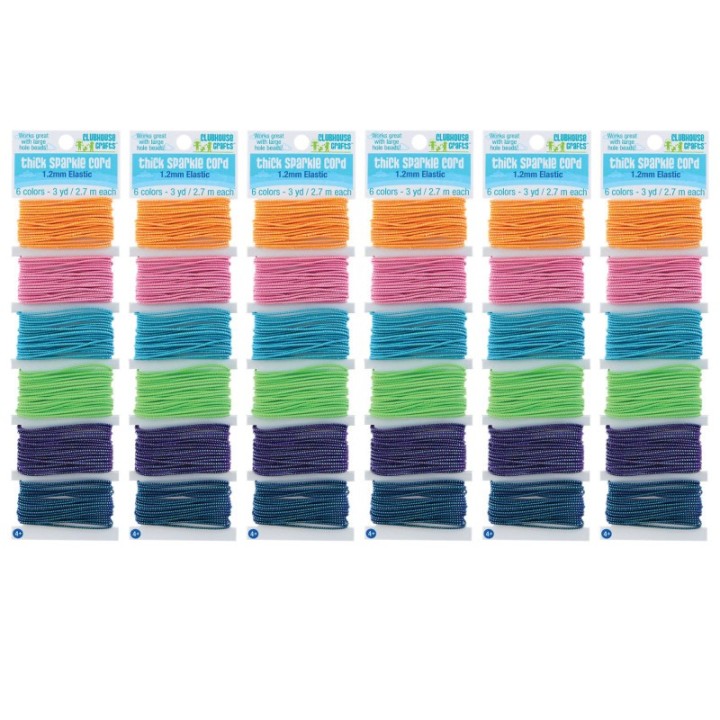 Clubhouse Crafts® Thick Sparkle Elastic Cord, 6 Colors, 18 Yards Per Pack, 6 Packs