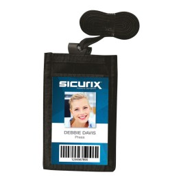 SICURIX ID Neck Pouch Badge Holder, Vertical, Adjustable Cord, 4" x 2-1/4" Insert, Black