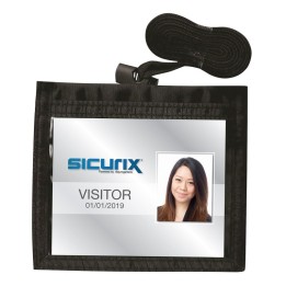SICURIX Convention ID Neck Pouch Badge Holder, Horizontal, Adjustable Cord, 3" x 4" Insert, Black