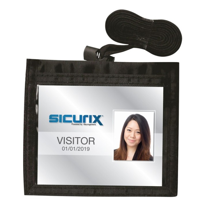 SICURIX Convention ID Neck Pouch Badge Holder, Horizontal, Adjustable Cord, 3" x 4" Insert, Black