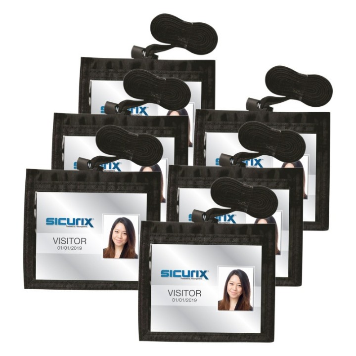 SICURIX Convention ID Neck Pouch Badge Holder, Horizontal, Adjustable Cord, 3" x 4" Insert, Black, Pack of 6