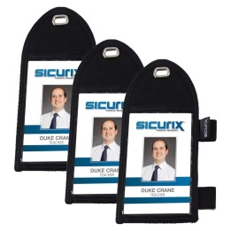 SICURIX Pen Loop ID Neck Pouch Badge Holder, Vertical, Black, Pack of 3