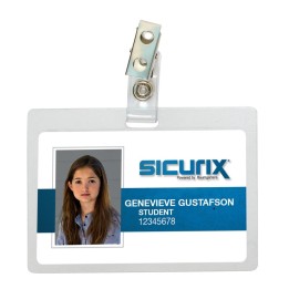 SICURIX Self Laminating Badge Holders with Clip, Horizontal, Clear, Pack of 25
