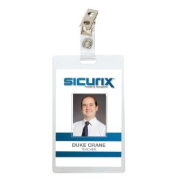SICURIX Self Laminating Badge Holders with Clip, Vertical, Clear, Pack of 25