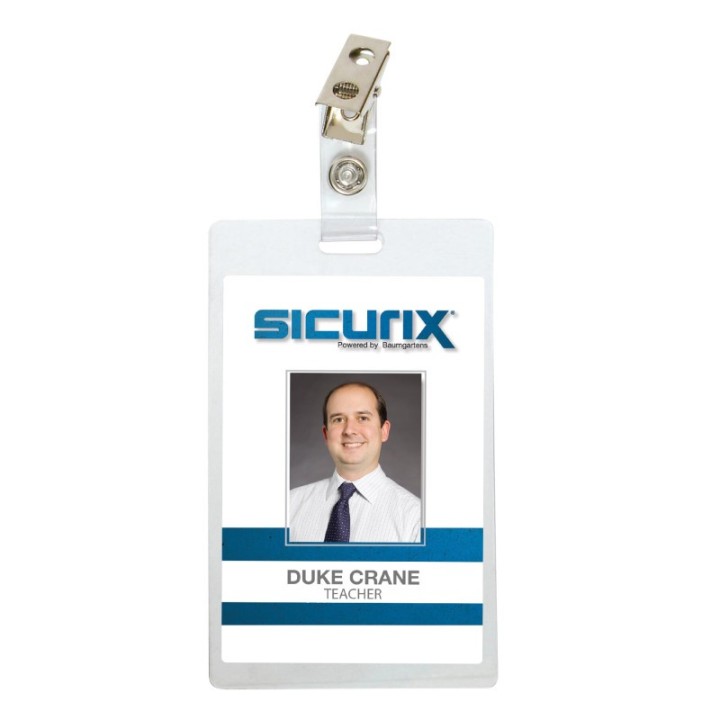 SICURIX Self Laminating Badge Holders with Clip, Vertical, Clear, Pack of 25