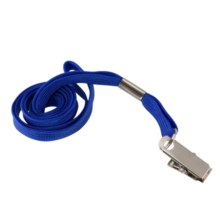 SICURIX Flat Lanyard with Bulldog Clip, Blue, Pack of 100