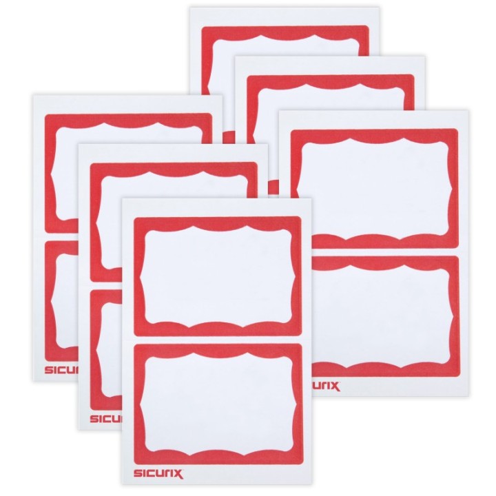 SICURIX Adhesive Badges, Red Border, 100 Per Pack, 6 Packs