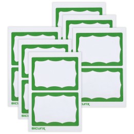 SICURIX Adhesive Badges, Green Border, 100 Per Pack, 6 Packs