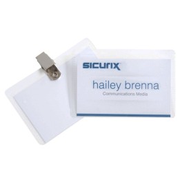 SICURIX Clip Style ID Badge Holder Kit with Printable Inserts, 3-1/2" x 2-1/4", Pack of 50