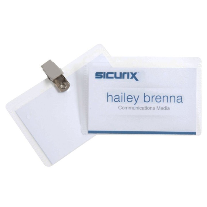 SICURIX Clip Style ID Badge Holder Kit with Printable Inserts, 3-1/2" x 2-1/4", Pack of 50