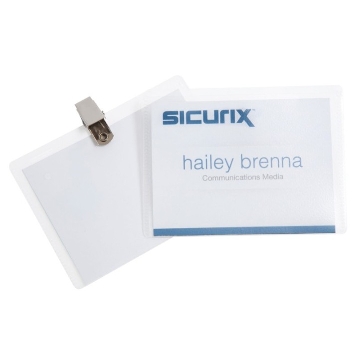 SICURIX Clip Style ID Badge Holder Kit with Printable Inserts, 4" x 3", Pack of 50