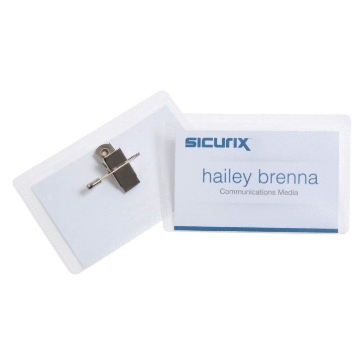 SICURIX Clip/Pin Style ID Badge Holder Kit with Printable Inserts, 3-1/2" x 2-1/4", Pack of 50
