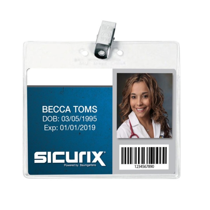 SICURIX Convention Size Badge Holders with Clip, Horizontal, 4" x 3", Pack of 50