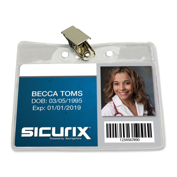 SICURIX Standard Vinyl Badge Holder with Clip, Horizontal, Pack of 50