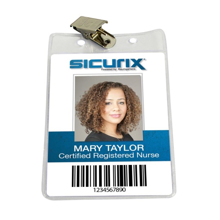 SICURIX Vinyl Badge Holder with Clip, Vertical, 4" x 3", Pack of 50