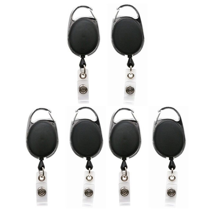 SICURIX Quick Clip Oval ID Badge Reel, Black, Pack of 6