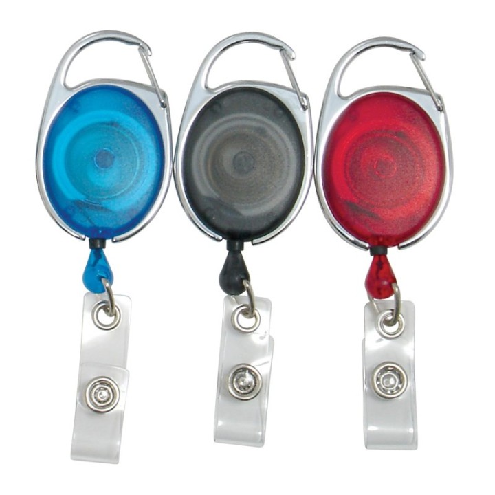 SICURIX Quick Clip Oval ID Badge Reel, Red, Blue, Smoke, Pack of 3
