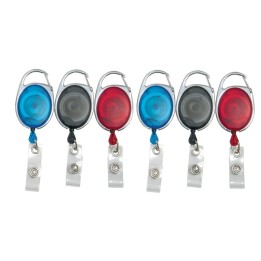SICURIX Quick Clip Oval ID Badge Reel, Red, Blue, Smoke, 3 Per Pack, 2 Packs