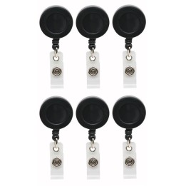 SICURIX Standard Round ID Badge Reel with Belt Clip, Black, Pack of 6