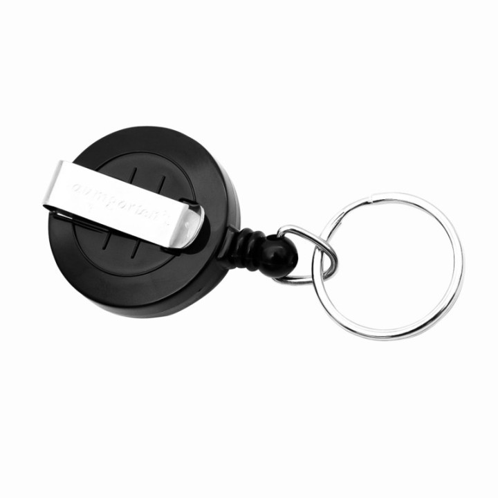 SICURIX Standard Round ID Badge Reel with Belt Clip & Key Ring, Black