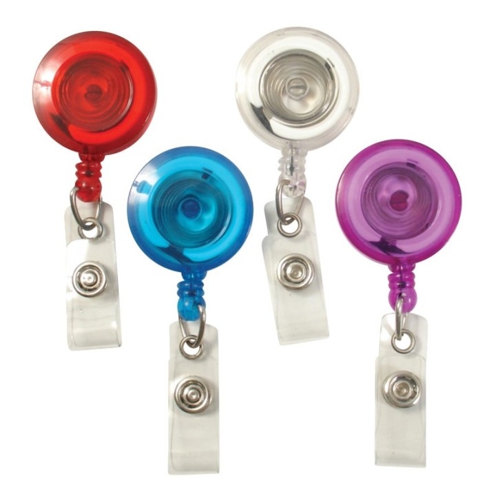 SICURIX Standard Round ID Badge Reel with Belt Clip & Strap, Translucent Assorted, Pack of 4