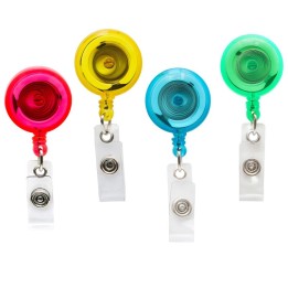 SICURIX Standard Round ID Badge Reel with Belt Clip & Strap, Translucent Assorted, Pack of 4