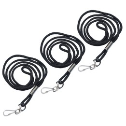 SICURIX Standard Lanyard, Rope Style, J Hook, Black, 12 Per Pack, 3 Packs